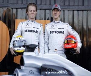 пазл Михаэль Шумахер и Нико Росберг, команда Mercedes драйверов П.